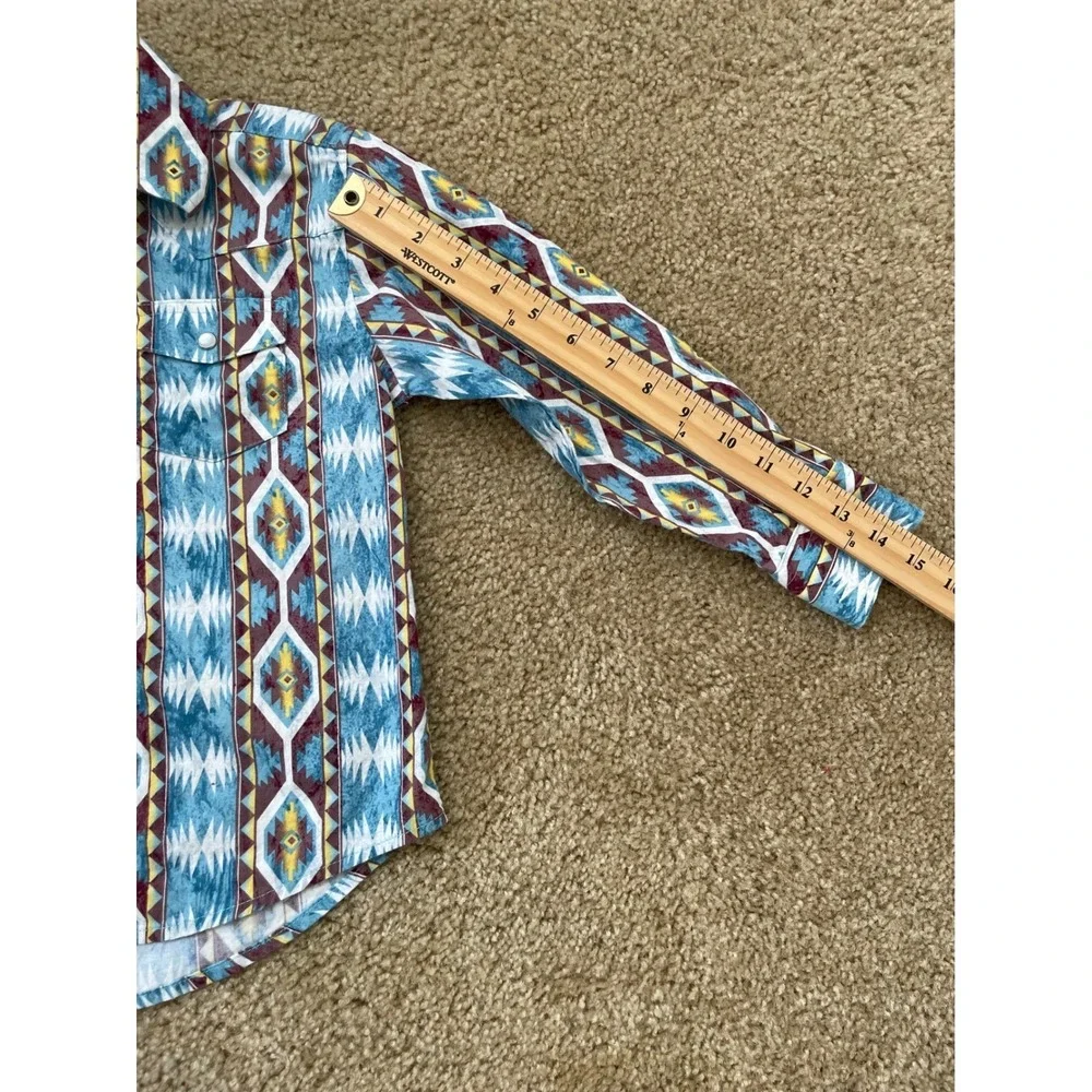 Wrangler Boy‎ Small Pearl Snap Western Southwestern Aztec Print LS Button Up